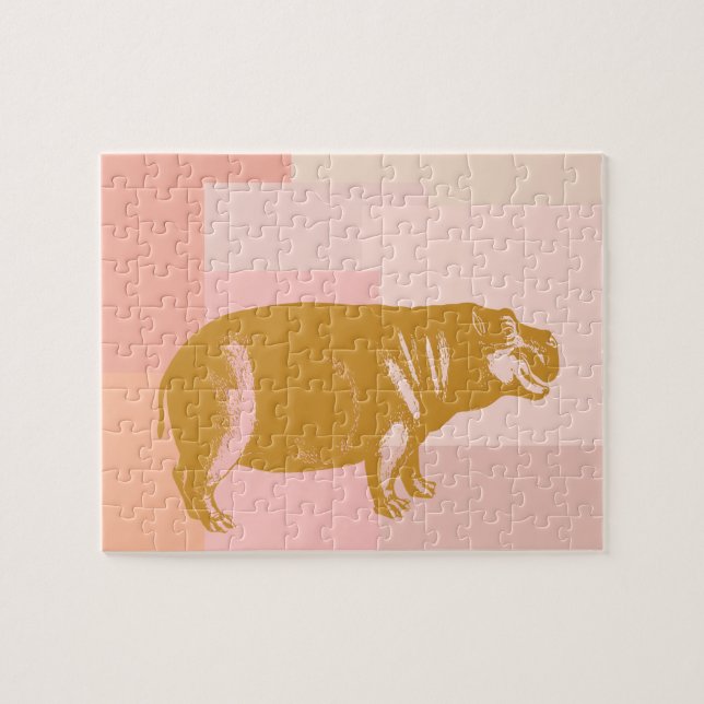 Niedliche Hippo-Illustration in Rosa und Gold (Horizontal)