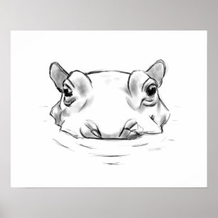Niedliche Hippo-Skizze Poster