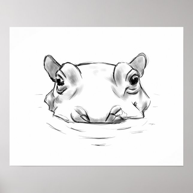 Niedliche Hippo-Skizze Poster (Vorne)