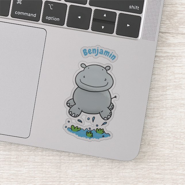 Niedliche Hippo Springen Cartoon-Abbildung Aufkleber (Detail)