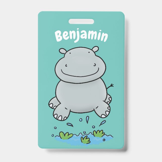 Niedliche Hippo Springen Cartoon-Abbildung Ausweis (Vorderseite)