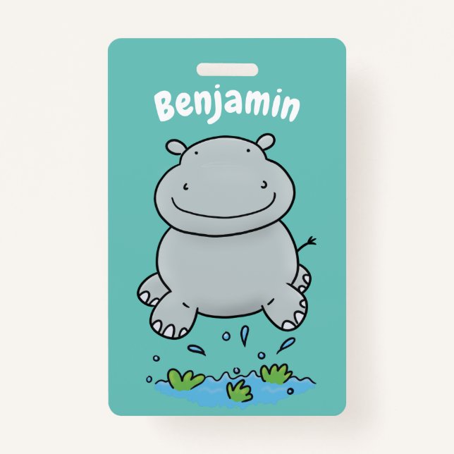 Niedliche Hippo Springen Cartoon-Abbildung Ausweis (Vorderseite)