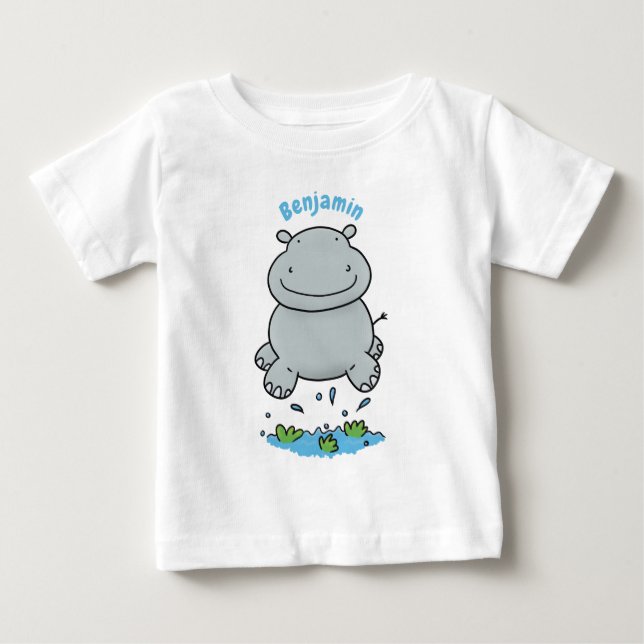Niedliche Hippo Springen Cartoon-Abbildung Baby T-shirt (Vorderseite)