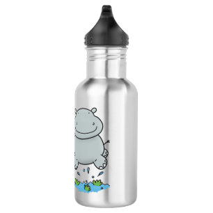 Niedliche Hippo Springen Cartoon-Abbildung Edelstahlflasche