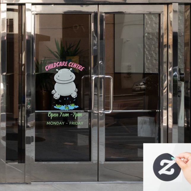 Niedliche Hippo Springen Cartoon-Abbildung Fensteraufkleber (Büro Tür)
