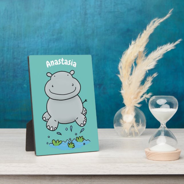 Niedliche Hippo Springen Cartoon-Abbildung Fotoplatte (Seite)