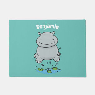 Niedliche Hippo Springen Cartoon-Abbildung Fußmatte