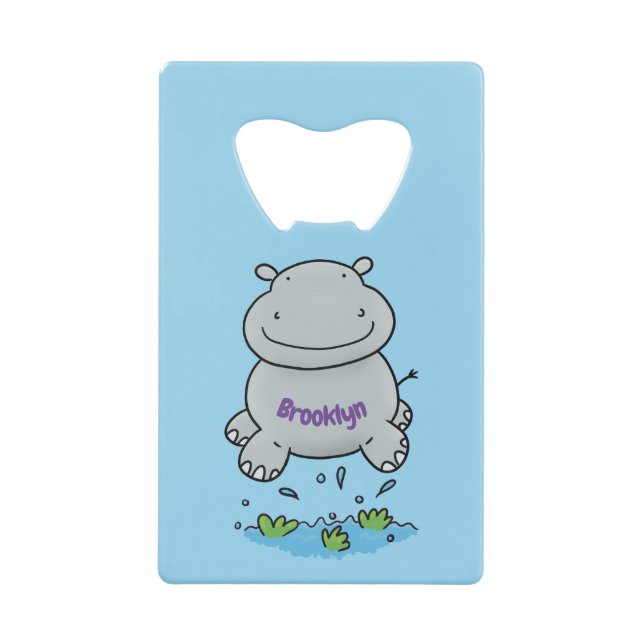Niedliche Hippo Springen Cartoon-Abbildung Geldbeutel Flaschenöffner (Vorderseite)
