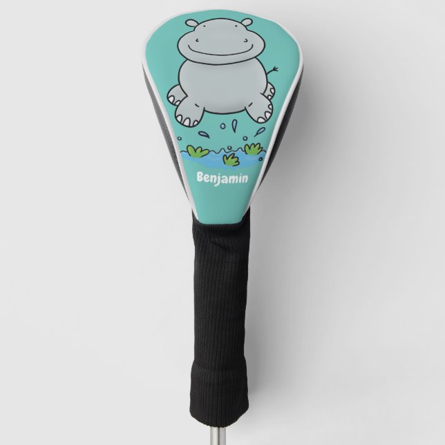 Niedliche Hippo Springen Cartoon-Abbildung Golf Headcover (Vorderseite)