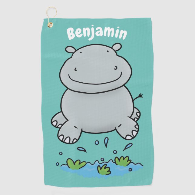 Niedliche Hippo Springen Cartoon-Abbildung Golfhandtuch (Vorderseite)