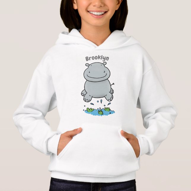 Niedliche Hippo Springen Cartoon-Abbildung Hoodie (Vorderseite)
