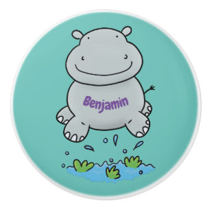 Niedliche Hippo Springen Cartoon-Abbildung Keramikknauf