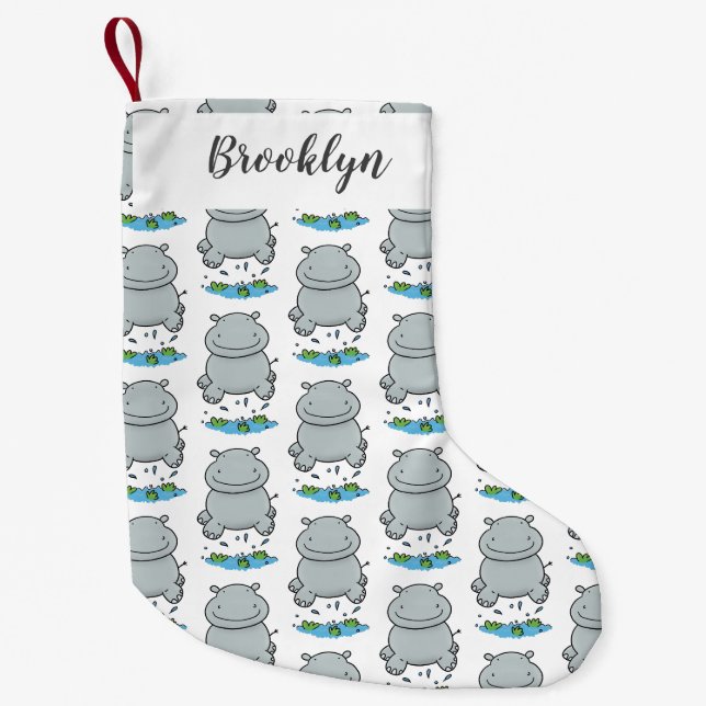 Niedliche Hippo Springen Cartoon-Abbildung Kleiner Weihnachtsstrumpf (Vorderseite)
