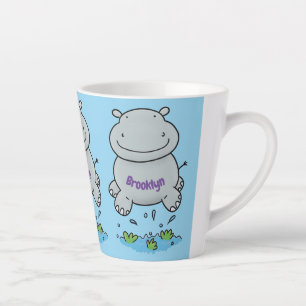 Niedliche Hippo Springen Cartoon-Abbildung Milchtasse
