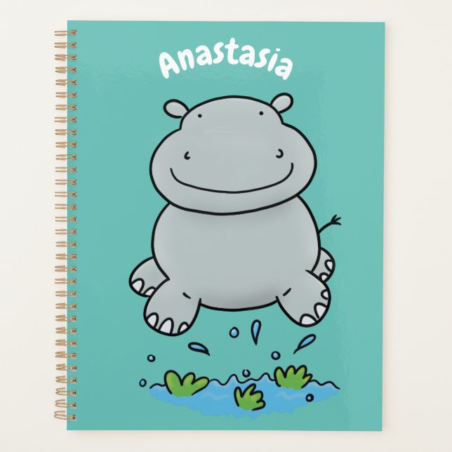 Niedliche Hippo Springen Cartoon-Abbildung Planer (Vorderseite)