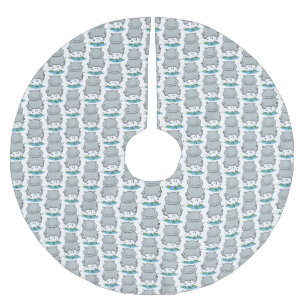 Niedliche Hippo Springen Cartoon-Abbildung Polyester Weihnachtsbaumdecke