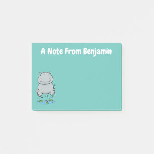 Niedliche Hippo Springen Cartoon-Abbildung Post-it Klebezettel