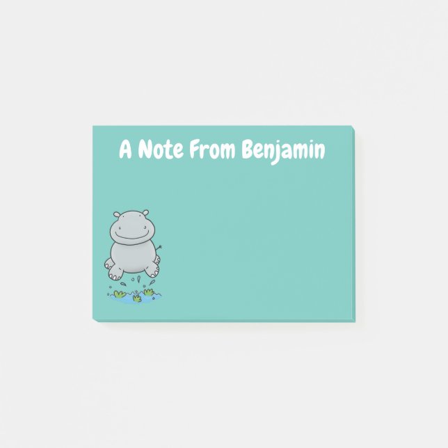 Niedliche Hippo Springen Cartoon-Abbildung Post-it Klebezettel (Vorderseite)