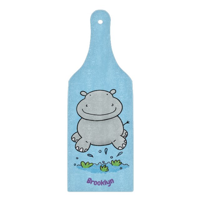 Niedliche Hippo Springen Cartoon-Abbildung Schneidebrett (Vorderseite)