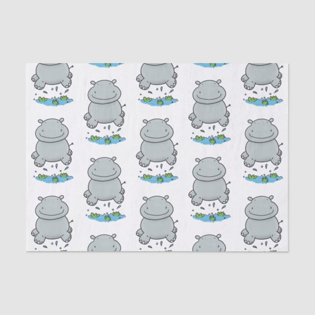 Niedliche Hippo Springen Cartoon-Abbildung Seidenpapier (Vorderseite)