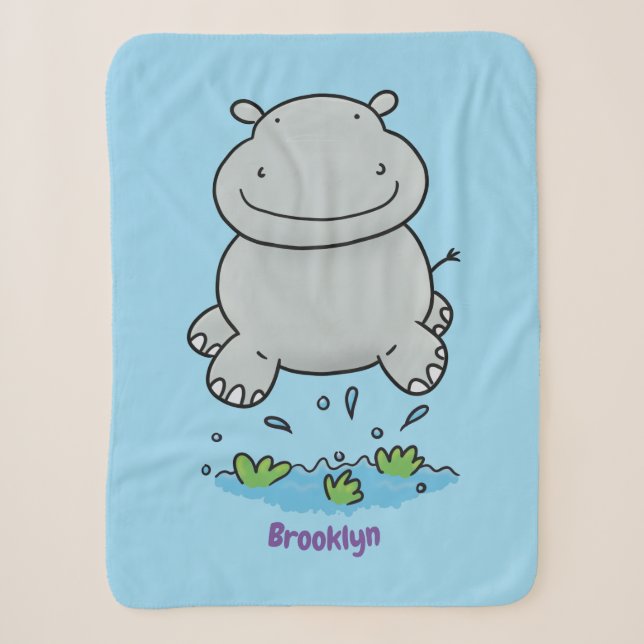 Niedliche Hippo Springen Cartoon-Abbildung Sherpadecke (Vorderseite)