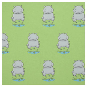 Niedliche Hippo Springen Cartoon-Abbildung Stoff