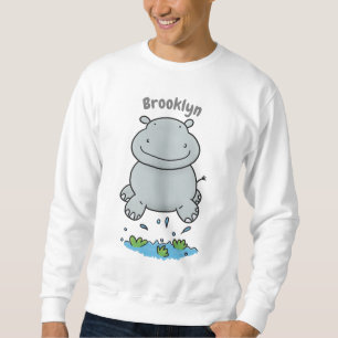 Niedliche Hippo Springen Cartoon-Abbildung Sweatshirt