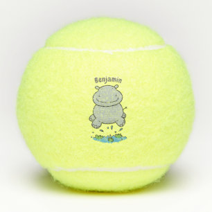 Niedliche Hippo Springen Cartoon-Abbildung Tennisbälle