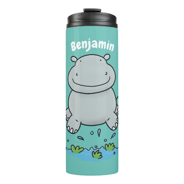 Niedliche Hippo Springen Cartoon-Abbildung Thermosbecher (Vorderseite)