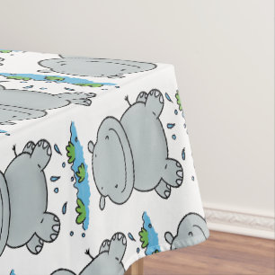 Niedliche Hippo Springen Cartoon-Abbildung Tischdecke