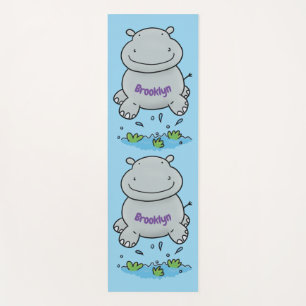 Niedliche Hippo Springen Cartoon-Abbildung Yogamatte