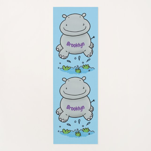 Niedliche Hippo Springen Cartoon-Abbildung Yogamatte (Vorderseite)