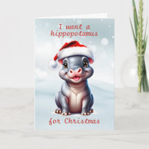 Niedliche Hippopotamus Weihnachtsmannmütze Schnee 