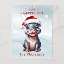 Niedliche Hippopotamus Weihnachtsmannmütze Schnee 