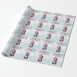 Niedliche Hippopotamus Weihnachtsmannmütze Schnee  Geschenkpapier