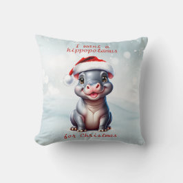 Niedliche Hippopotamus Weihnachtsmannmütze Schnee  Kissen
