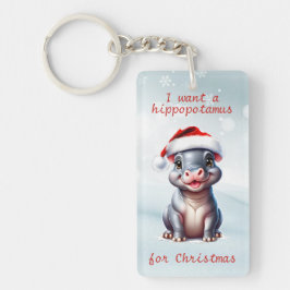 Niedliche Hippopotamus Weihnachtsmannmütze Schnee  Schlüsselanhänger