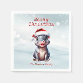 Niedliche Hippopotamus Weihnachtsmannmütze Schnee  Serviette