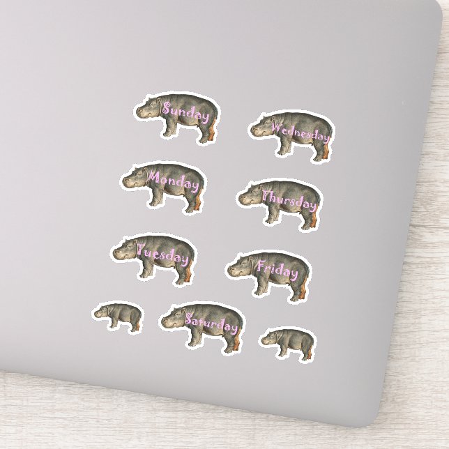 Niedliche Hippos Fun Pink Schriftart Days of the W Aufkleber (Detail)