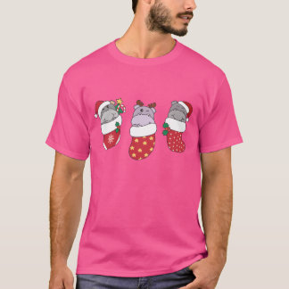 Niedliche Hippos in Weihnachten Strümpfe Weihnacht T-Shirt