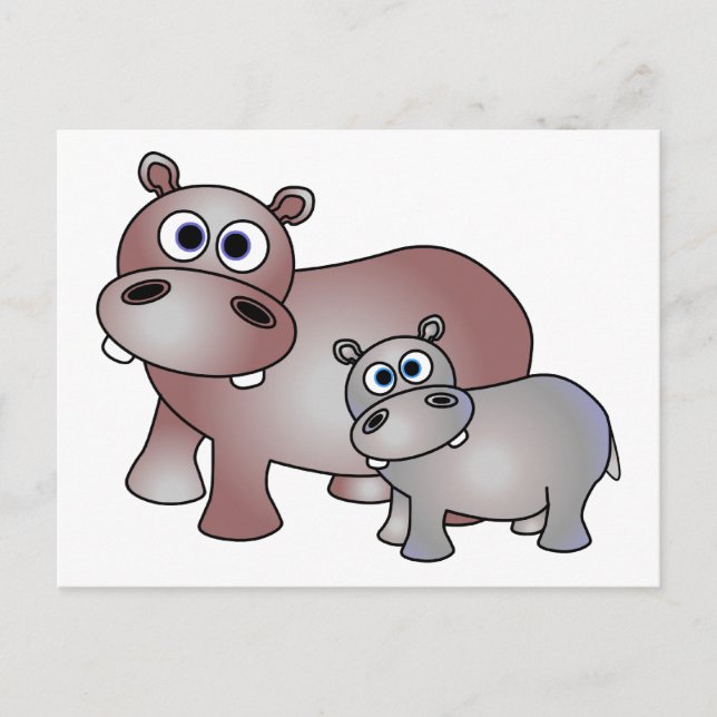 Niedliche Hippos Mama und Baby Postkarte (Vorderseite)