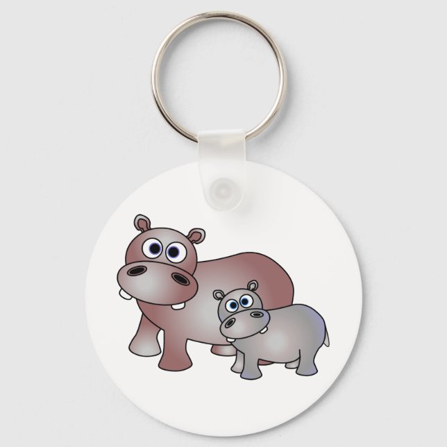 Niedliche Hippos Mama und Baby Schlüsselanhänger (Vorderseite)
