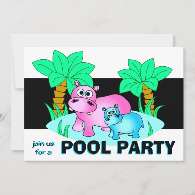 Niedliche Hippos Pool-Party Einladung (Vorderseite)