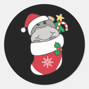 Niedliche Hippos zu Weihnachten Strümpfe zu Weihna Runder Aufkleber