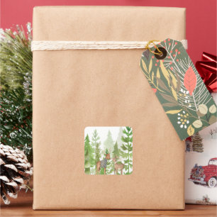 Niedliche Hirsche im Wald Quadratischer Aufkleber