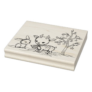 Niedliche Hirsche und Illustrierte Bunny Art Gummistempel