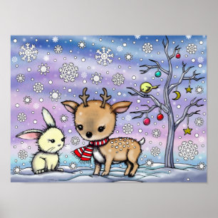 Niedliche Hirsche und Illustrierte Bunny Art Poster