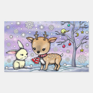 Niedliche Hirsche und Illustrierte Bunny Art Rechteckiger Aufkleber
