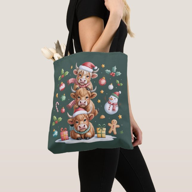 Niedliche Hochland Kuh Weihnachtsbäume Heiße Kakao Tasche (Von Nahem)