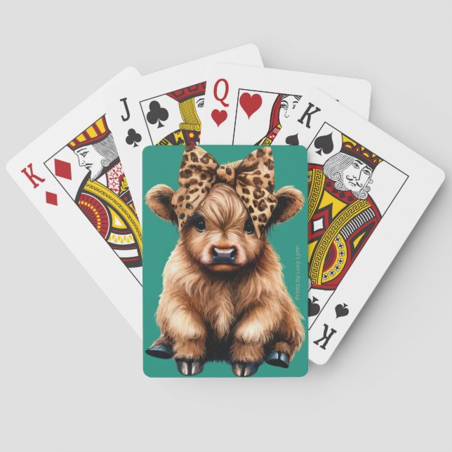 Niedliche Hochlandkuh mit Bow, die grüne Karten sp Spielkarten (Rückseite)
